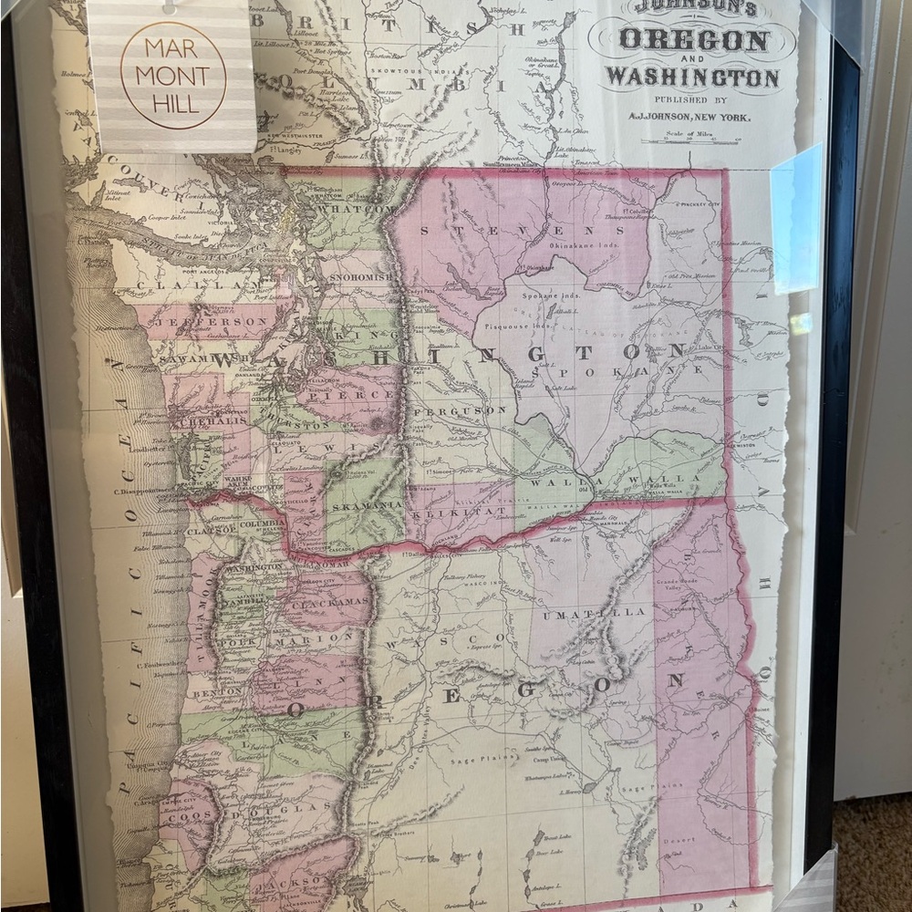 Vintage Oregon and Washington Map Print